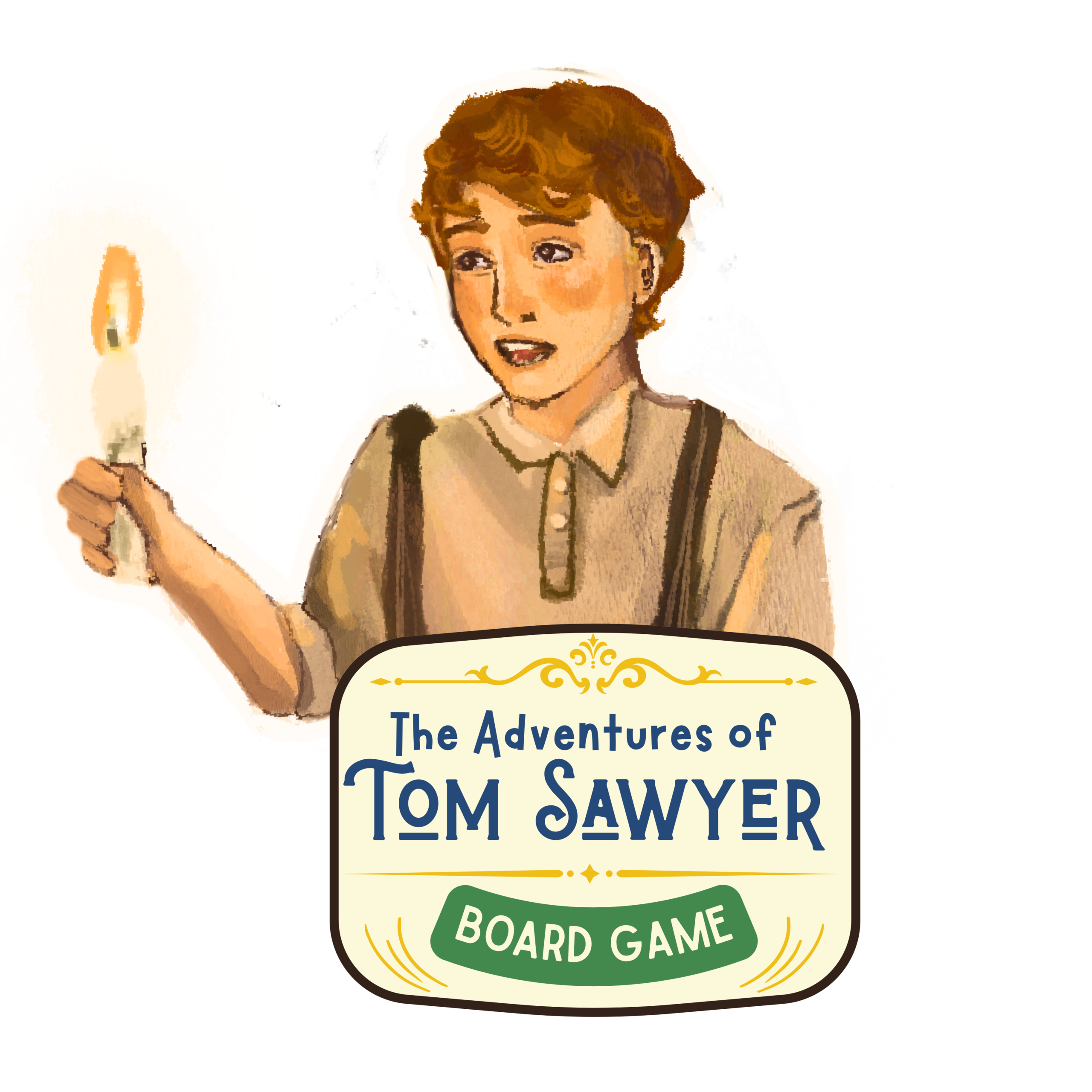 The Adventures of Tom Sawyer Board Game box featuring Tom and Becky exploring McDougal's Cave, with the 150th Anniversary badge